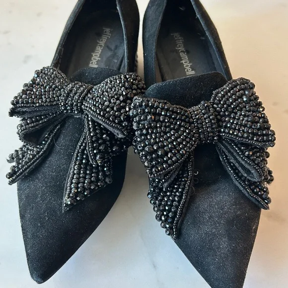 Jeffrey Campbell Black Beaded Bow Loafers - Picture 1 of 6